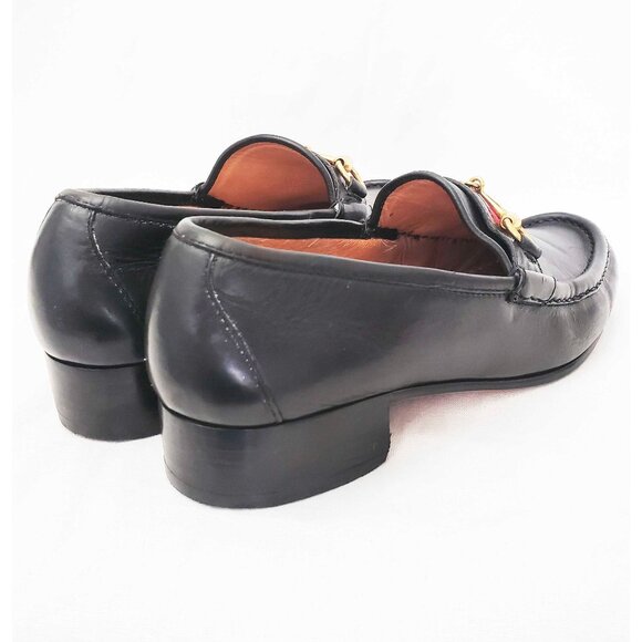Vintage Gucci  Men’s Black Leather Gold Horsebit Loafers Shoes Green Red 41 M main image 7
